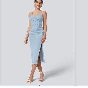 HALARA Blue Sheath Midi Dress with Halter Neckline